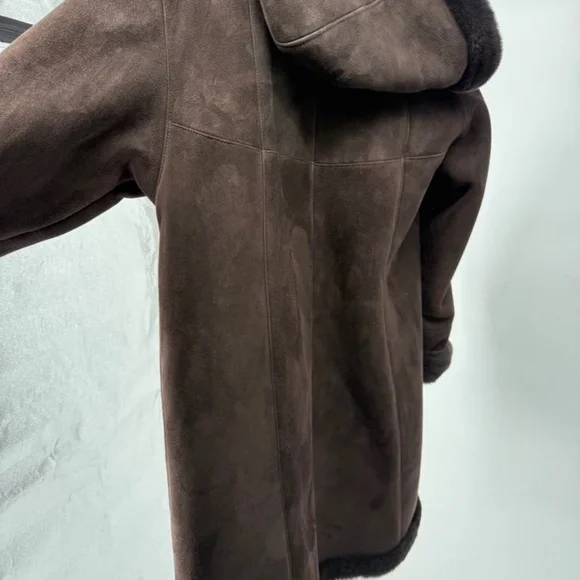 Authentic Overland Shearling Long Coat Coffee/Dark Brown - Picture 14 of 17